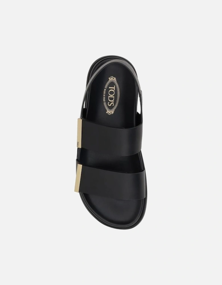 Smooth Leather Sandals with Adjustable Straps Women - Black