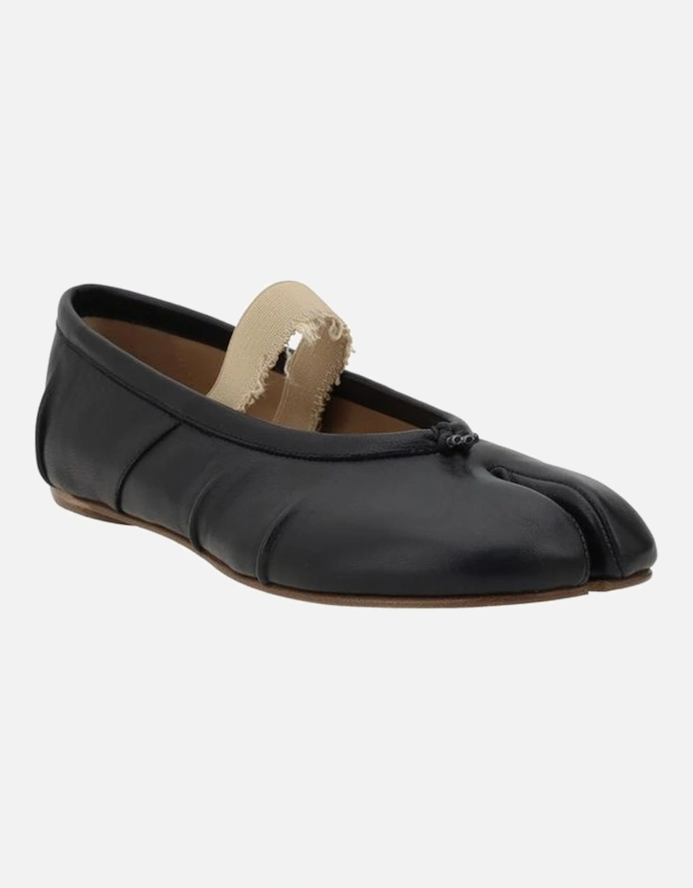 Tabi Toe Leather Ballerinas with Elasticated Band Women - Black Flats