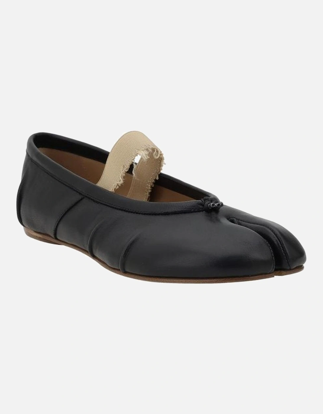 Tabi Toe Leather Ballerinas with Elasticated Band Women - Black Flats