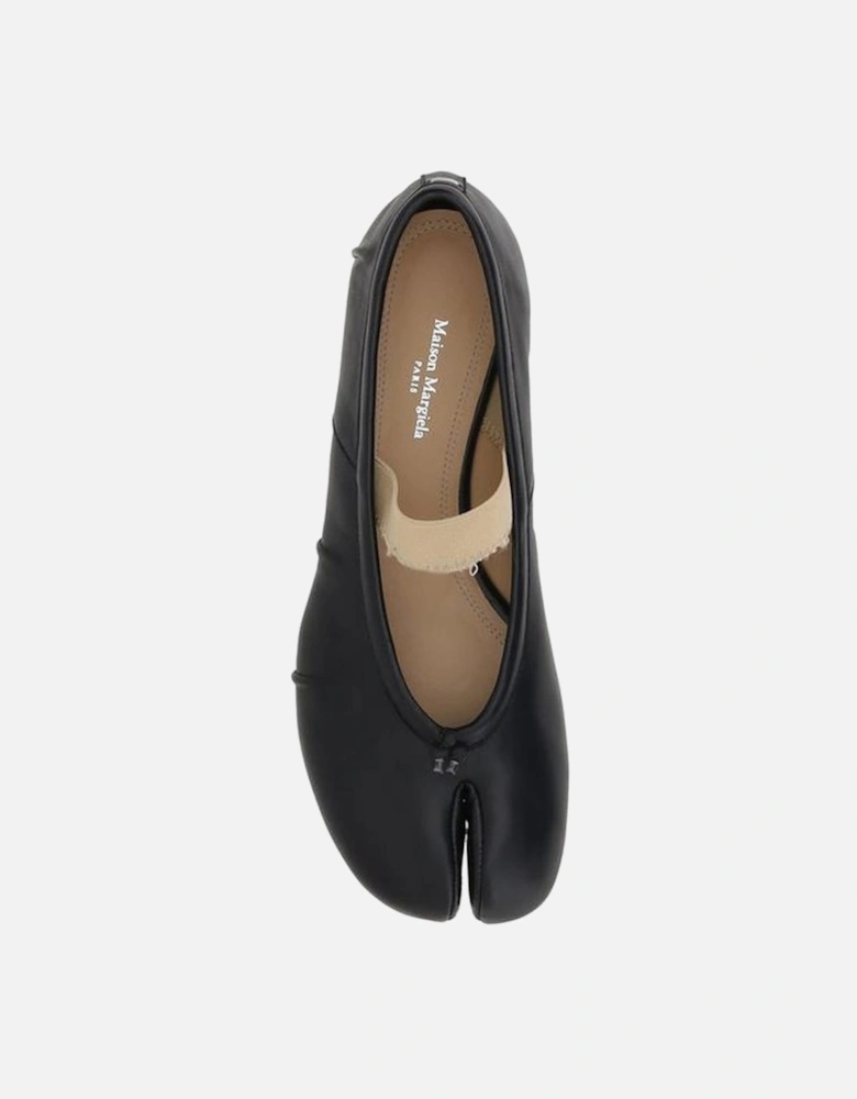 Tabi Toe Leather Ballerinas with Elasticated Band Women - Black Flats