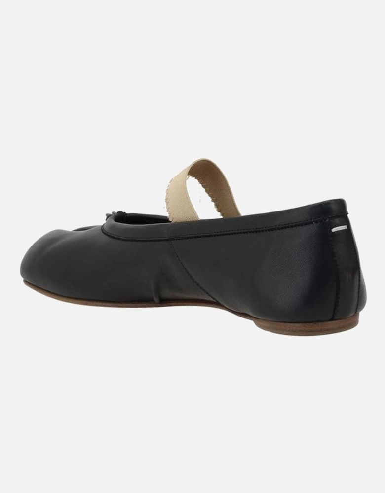 Tabi Toe Leather Ballerinas with Elasticated Band Women - Black Flats