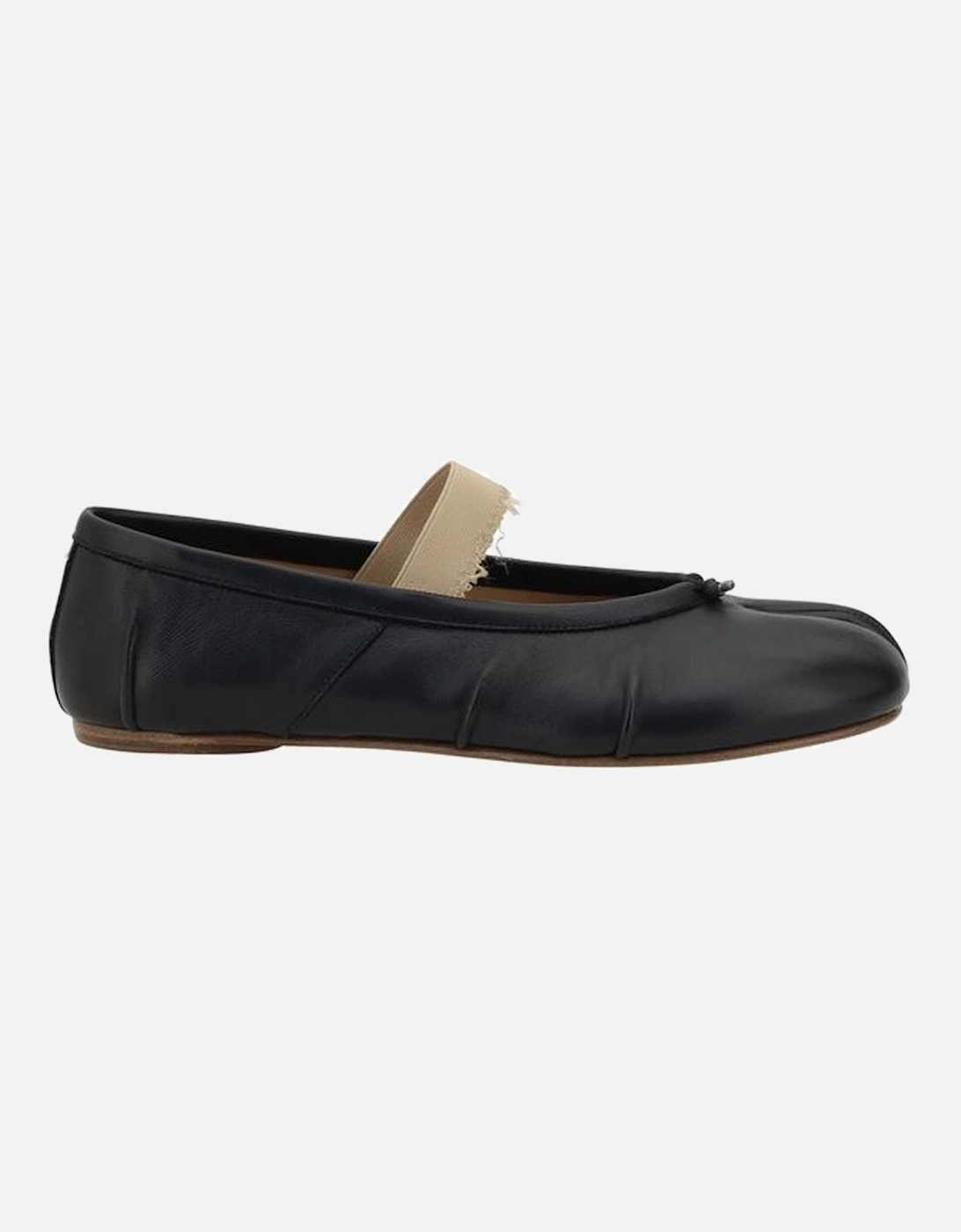Tabi Toe Leather Ballerinas with Elasticated Band Women - Black Flats, 5 of 4