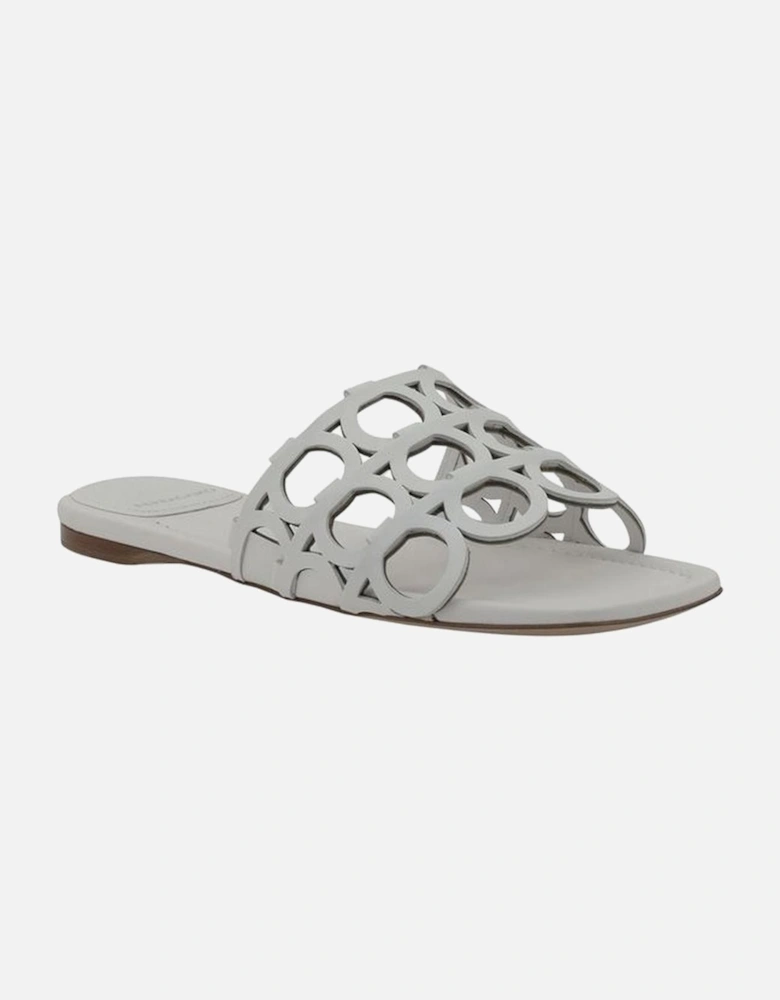 Gancini Pattern Square Toe Sandals Women - White