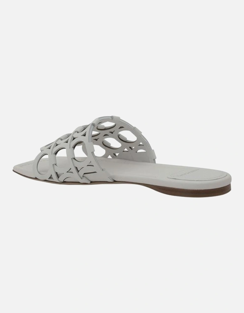 Gancini Pattern Square Toe Sandals Women - White