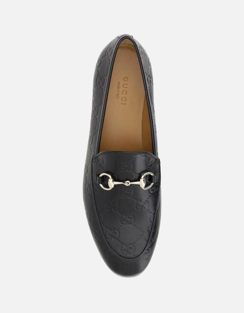 Leather Loafers with Horsebit and GG Logo Women - Black Flats