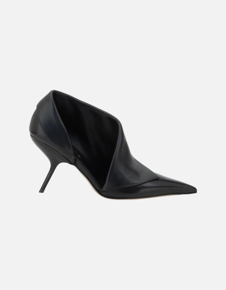 Leather Pumps with Crooked Stiletto Heel Women - Black