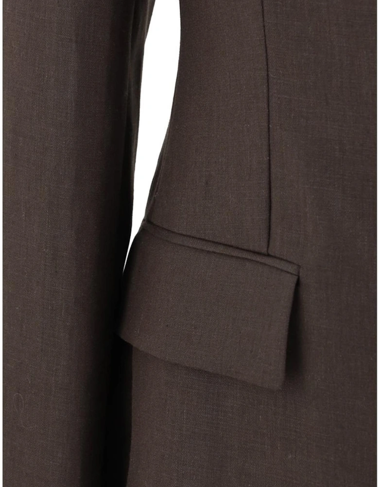 Linen Double-Breasted Blazer with Peak Lapel Women - Brown Suits