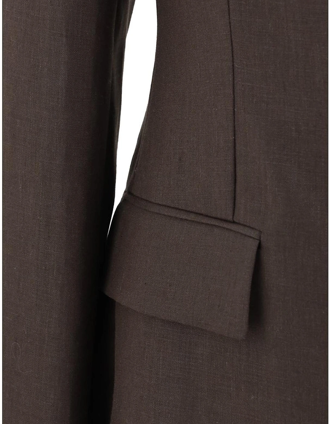 Linen Double-Breasted Blazer with Peak Lapel Women - Brown Suits