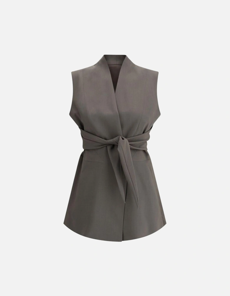 Wool Vest with Knotted Tie Closure Women - Gray Suits