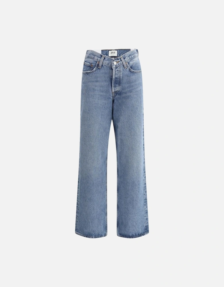 Baggy Fit V-Waist Five Pocket Jeans Women - Blue Jeans