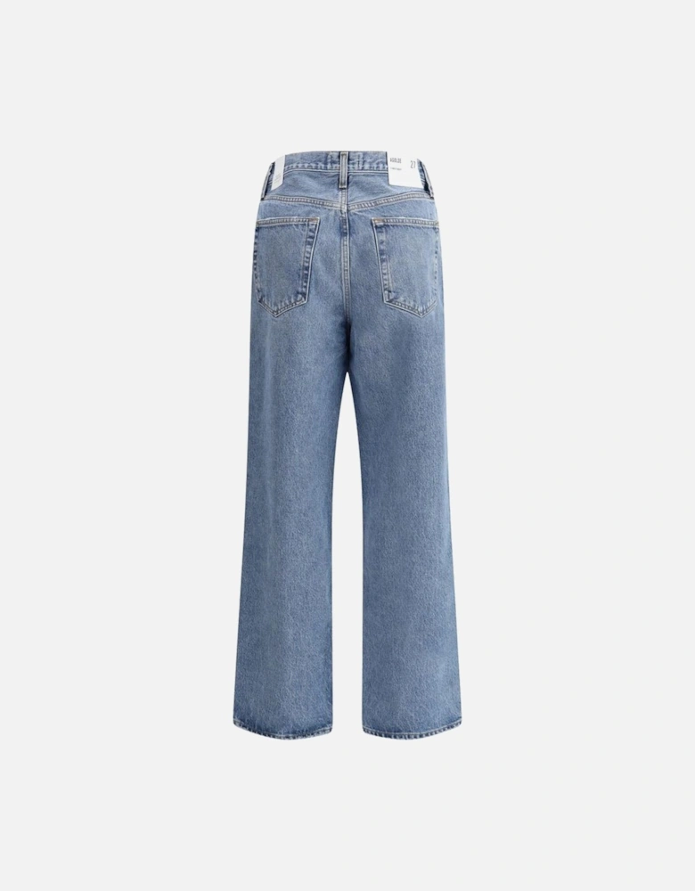 Baggy Fit V-Waist Five Pocket Jeans Women - Blue Jeans