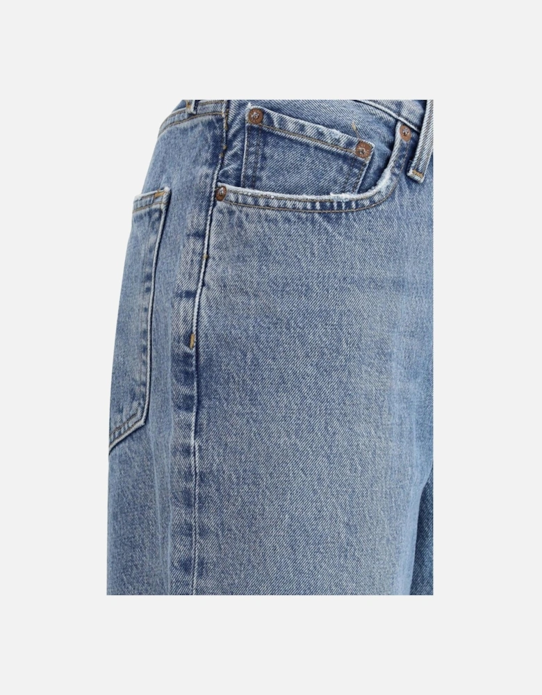 Baggy Fit V-Waist Five Pocket Jeans Women - Blue Jeans