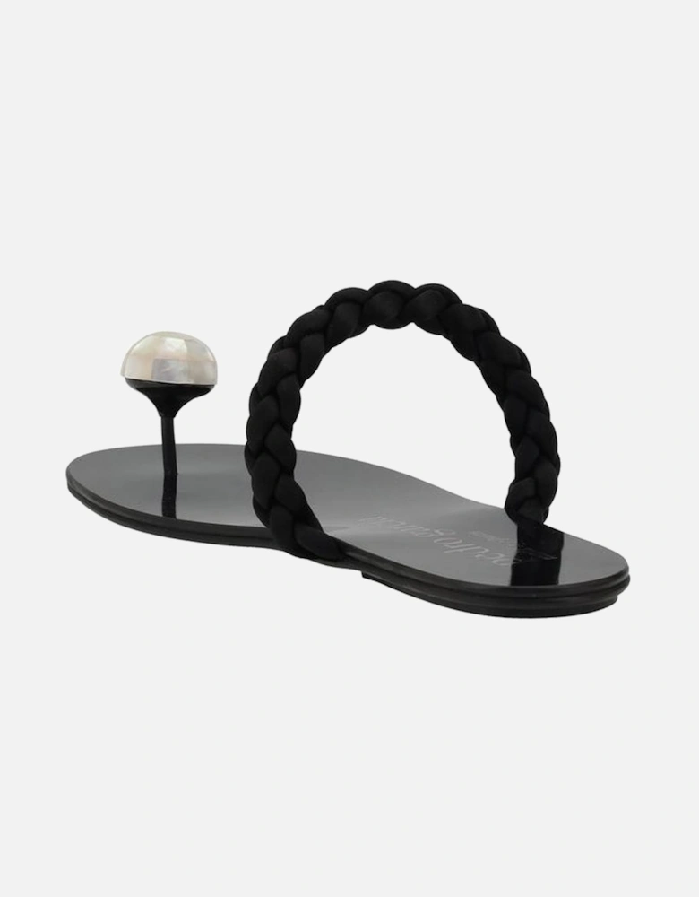 Hand-Woven Silk Satin Sandals with Mother-of-Pearl Trim Women - Black