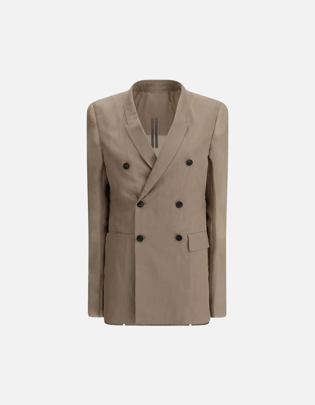 Double-Breasted Blazer with Semi-Transparent Silk Sleeves Women - Gray, 4 of 3