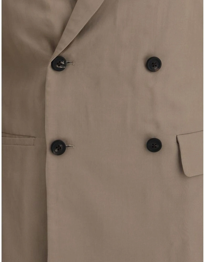 Double-Breasted Blazer with Semi-Transparent Silk Sleeves Women - Gray