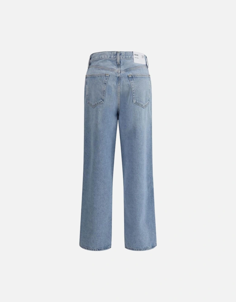 Baggy Fit V-Waist Jeans with Five Pockets Women - Light Blue Jeans