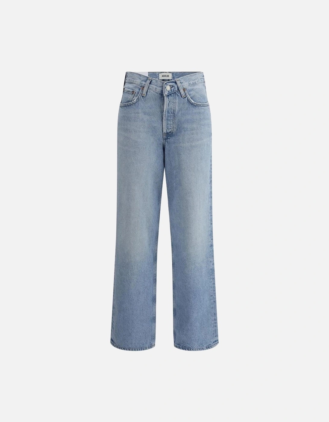 Baggy Fit V-Waist Jeans with Five Pockets Women - Light Blue Jeans, 4 of 3