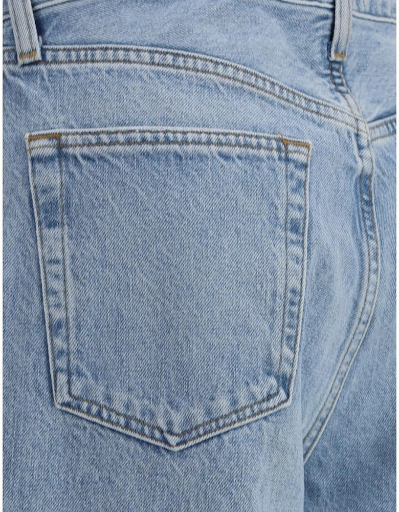 Baggy Fit V-Waist Jeans with Five Pockets Women - Light Blue Jeans