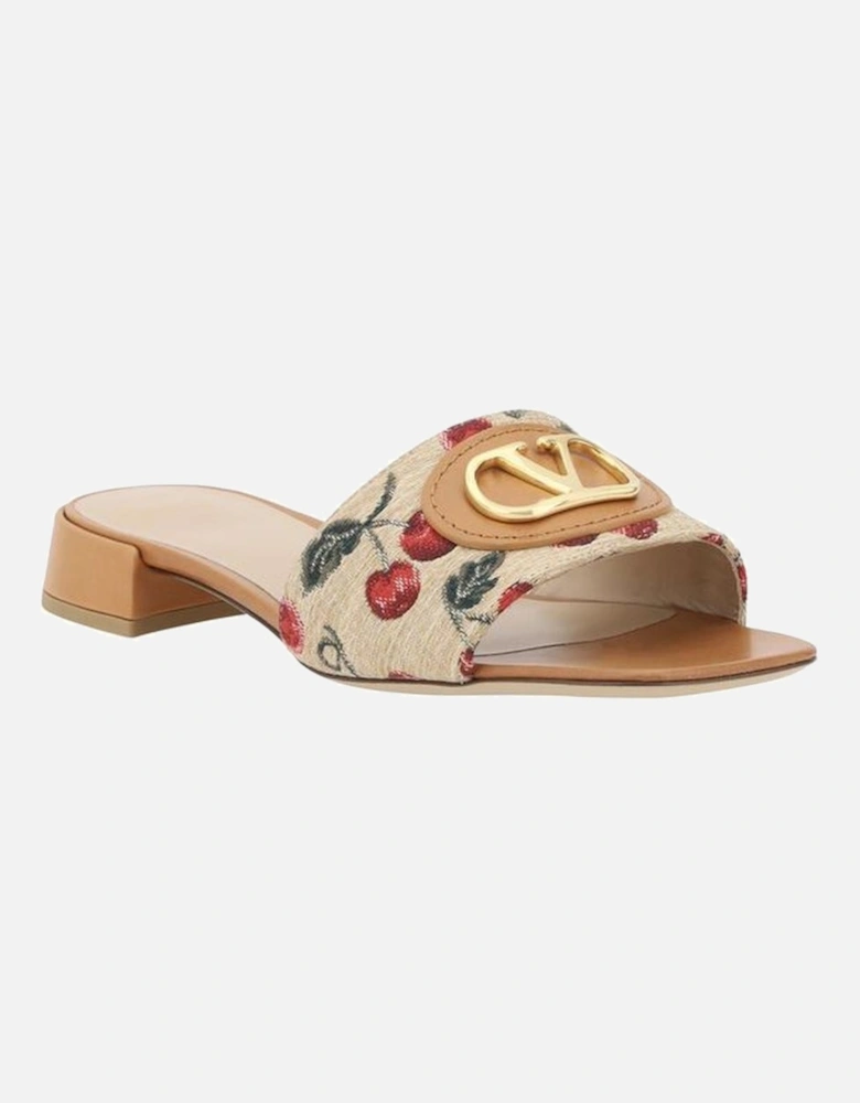 Fabric and Leather Sandals with Jacquard Cherry Band Women -