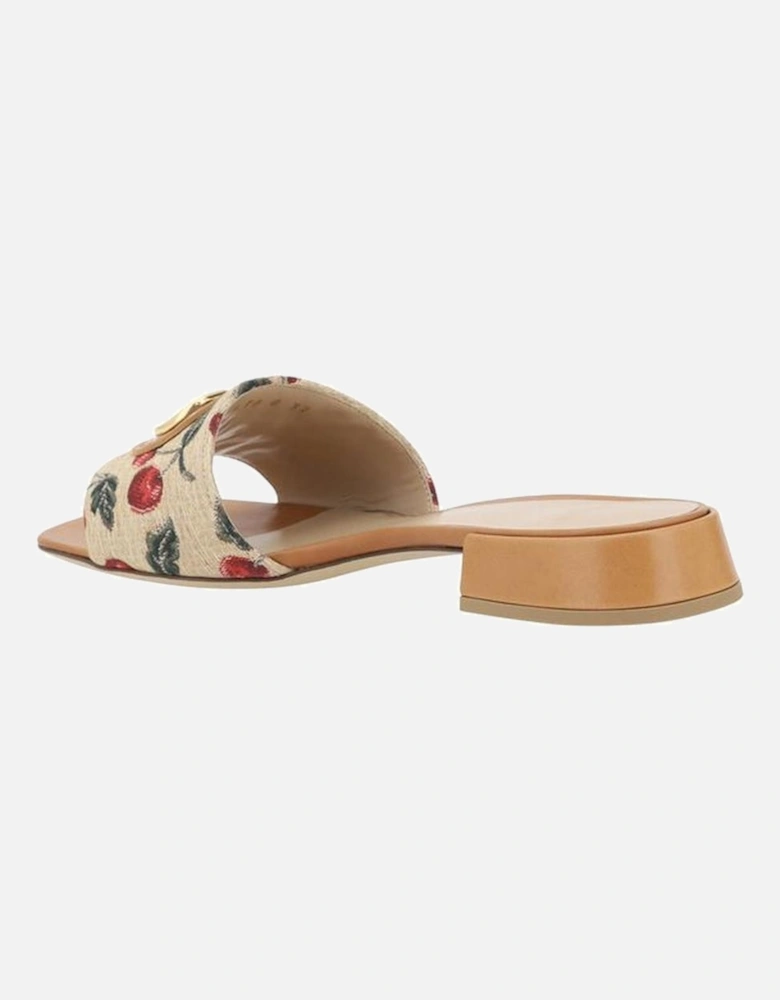 Fabric and Leather Sandals with Jacquard Cherry Band Women -