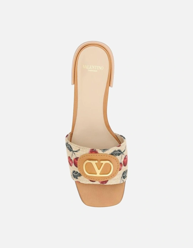 Fabric and Leather Sandals with Jacquard Cherry Band Women -