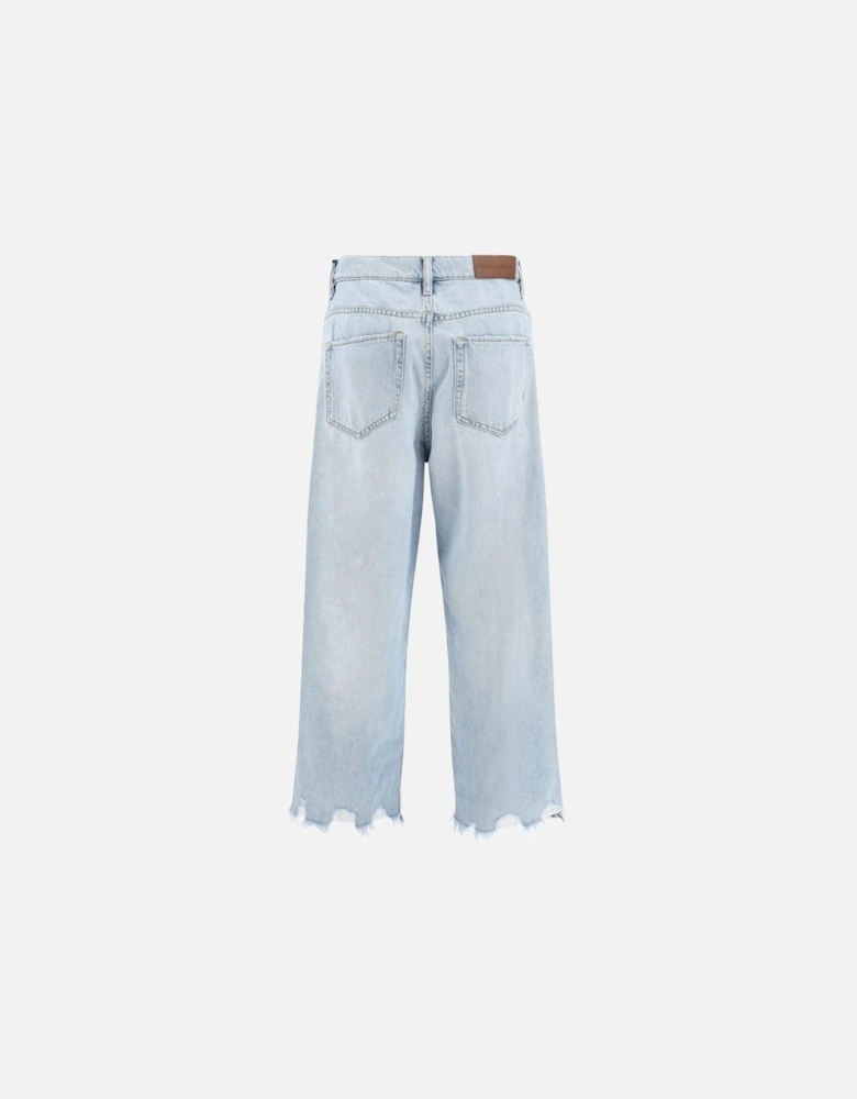 Straight-Leg Ripped Hem Jeans Women - Light Blue Jeans
