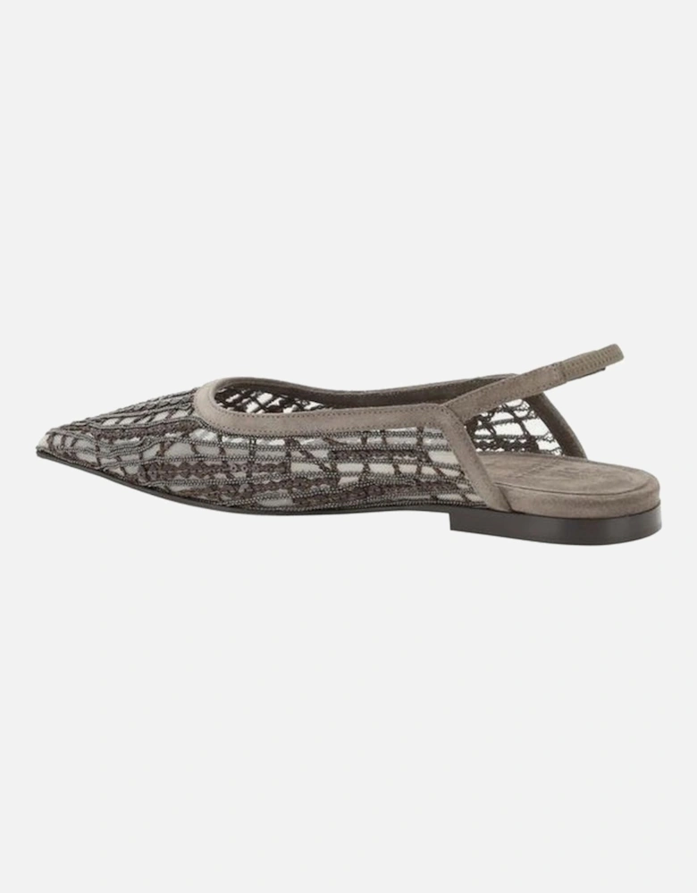 Elegant Mesh Beaded Slingback Ballerinas Women - Gray Flats