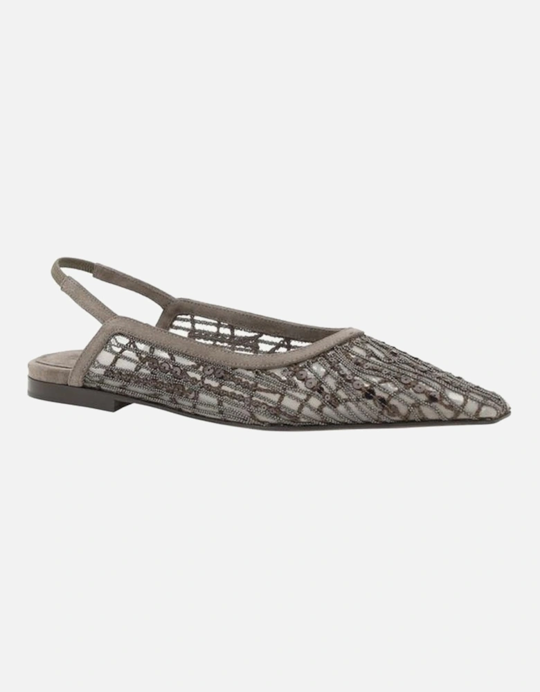 Elegant Mesh Beaded Slingback Ballerinas Women - Gray Flats