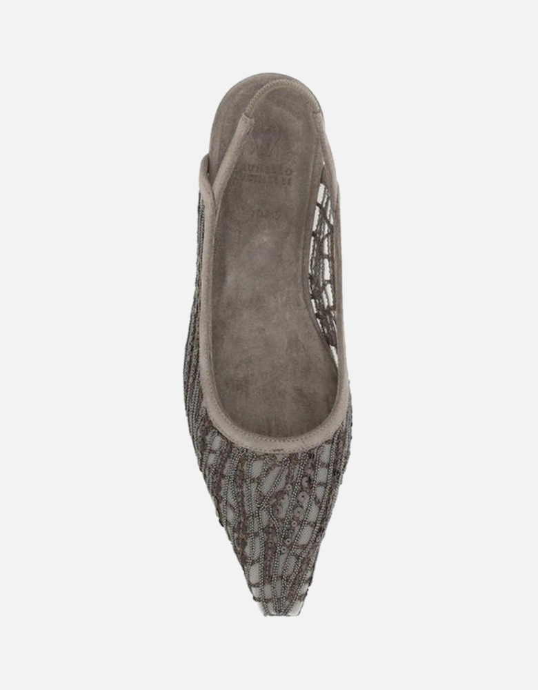 Elegant Mesh Beaded Slingback Ballerinas Women - Gray Flats