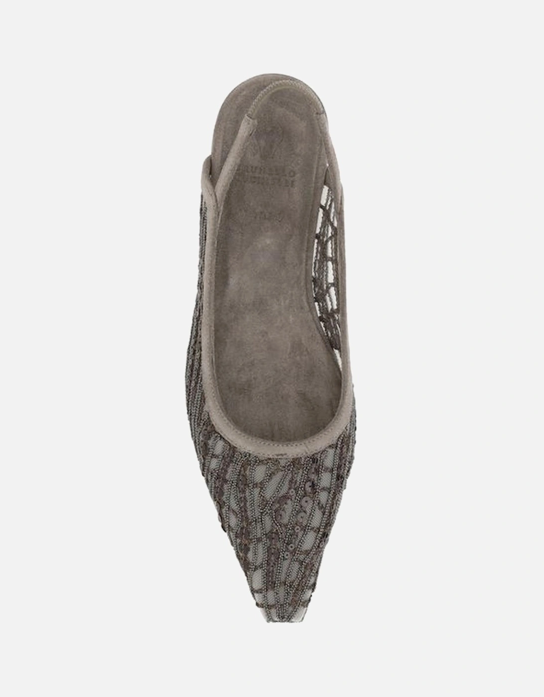 Elegant Mesh Beaded Slingback Ballerinas Women - Gray Flats