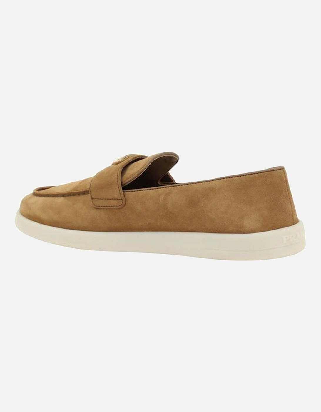 Leather Suede Loafers with Triangular Plaque Women - Brown Flat Shoes