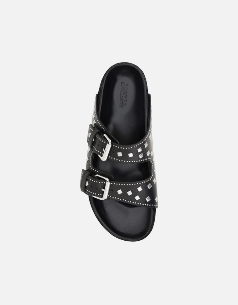 Lennyo Leather Sandals with Studded Buckles Women - Black