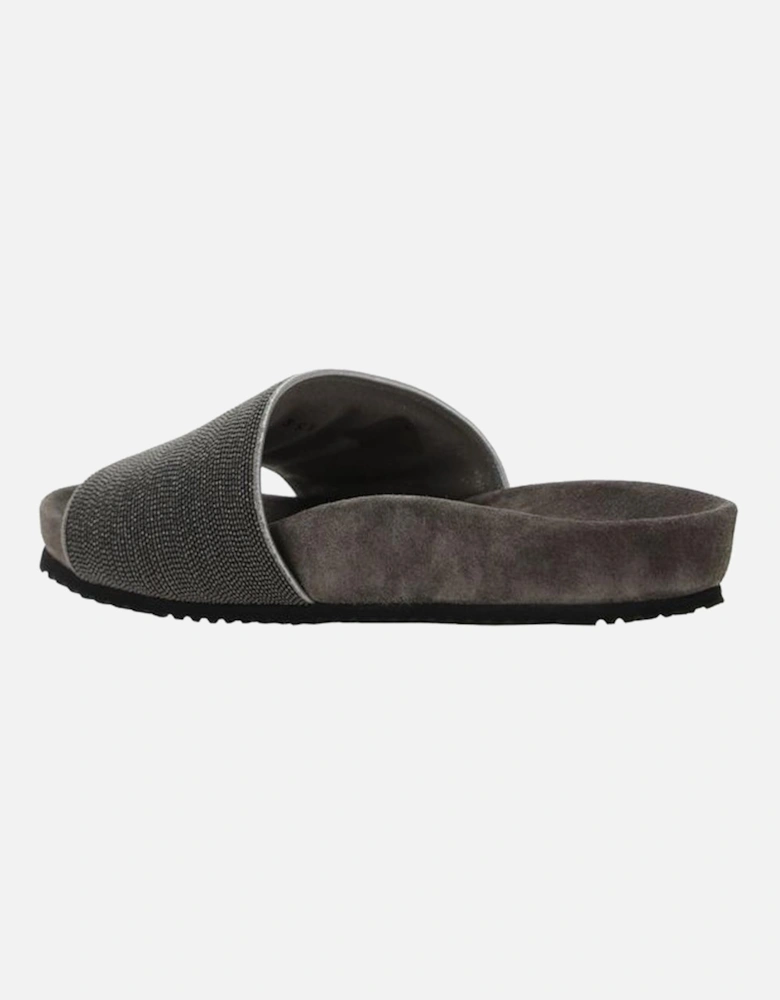 Flat Sole Sandals with Jewel Embellished Band Women - Gray