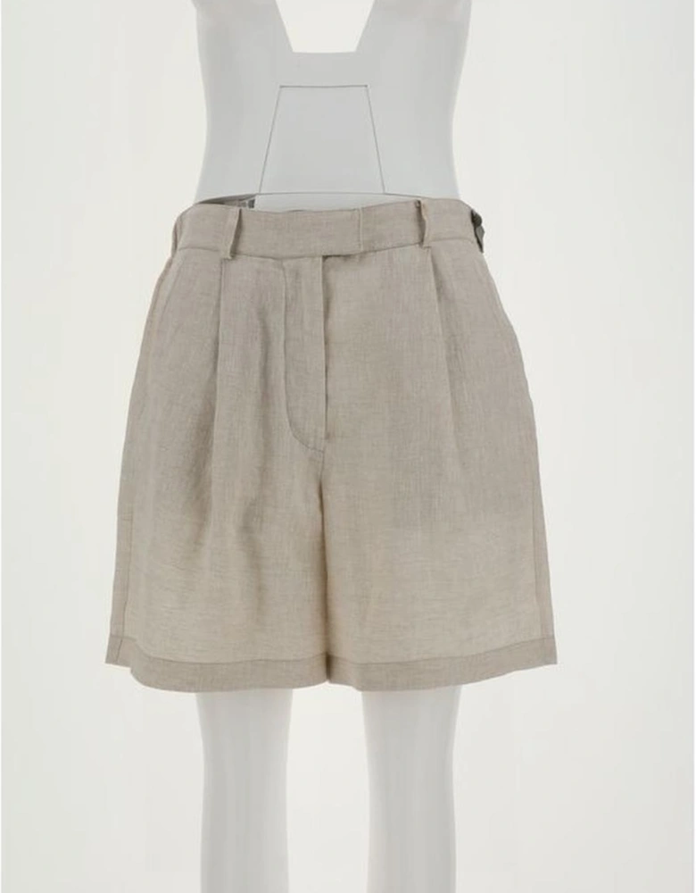 Linen Shorts with Belt Loops and Pockets Women - Beige