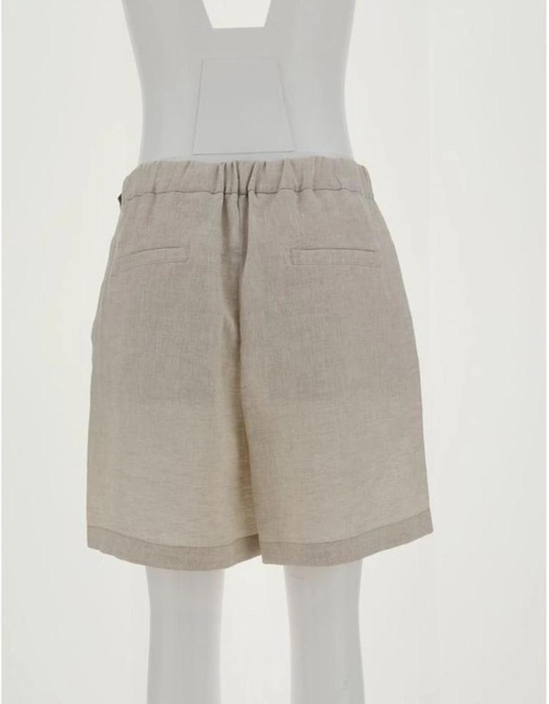 Linen Shorts with Belt Loops and Pockets Women - Beige