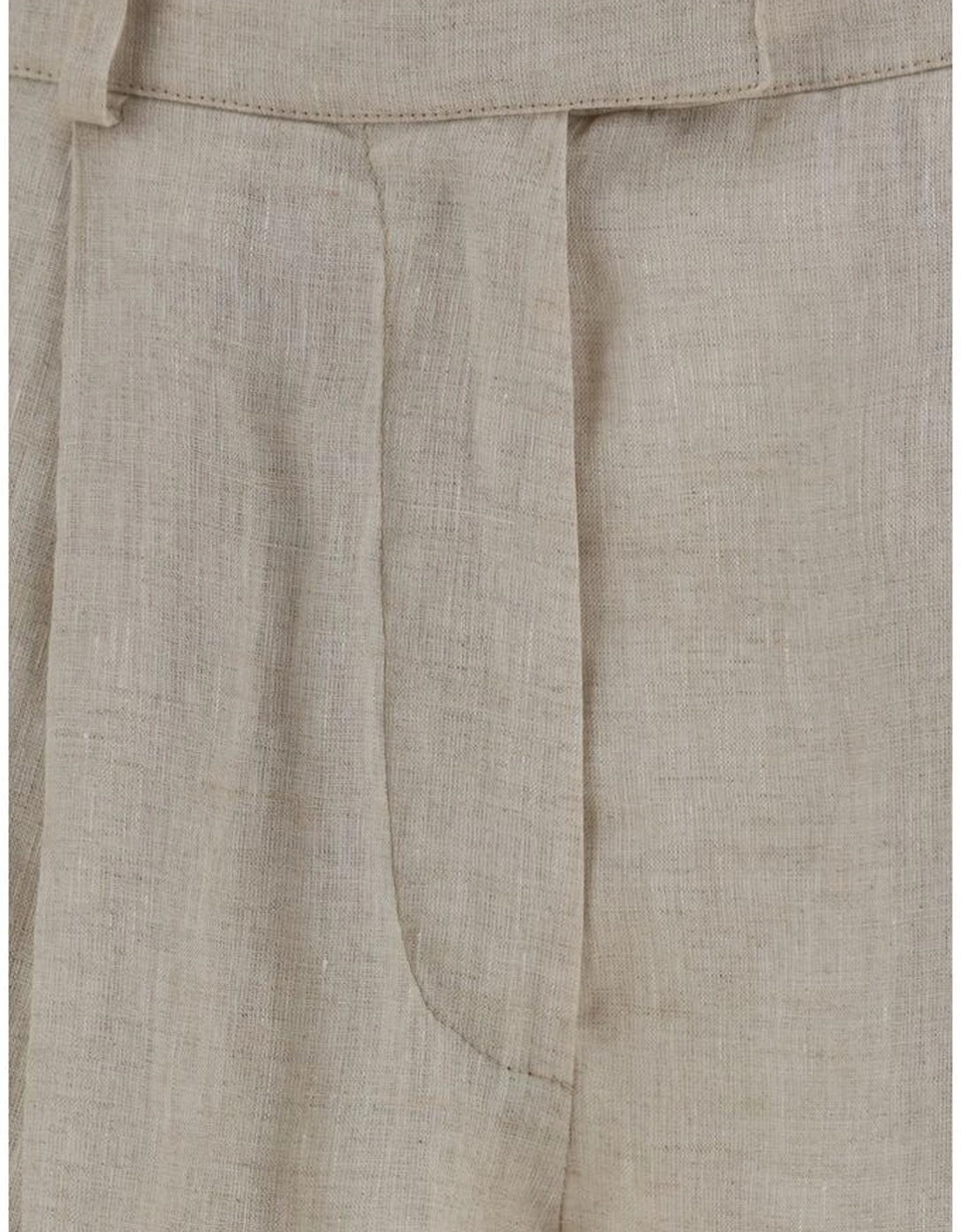 Linen Shorts with Belt Loops and Pockets Women - Beige