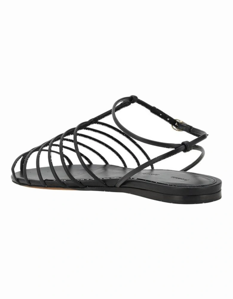 Lambskin Caged Low Sandals with T Straps Women - Black