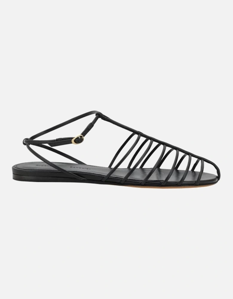 Lambskin Caged Low Sandals with T Straps Women - Black