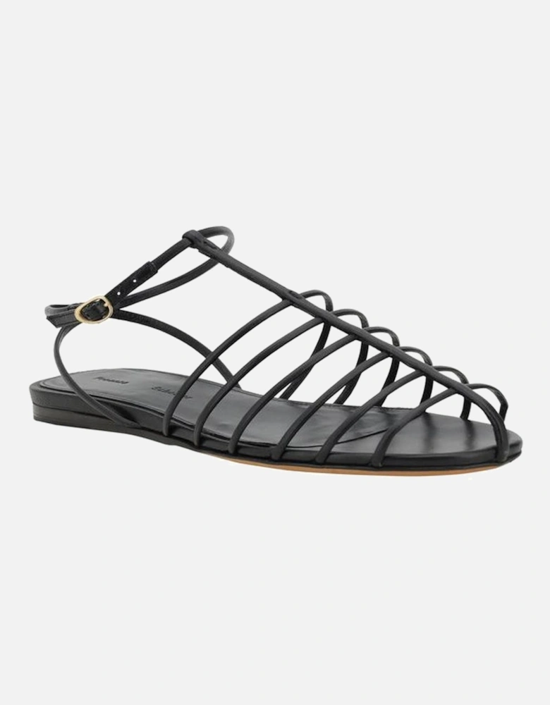 Lambskin Caged Low Sandals with T Straps Women - Black