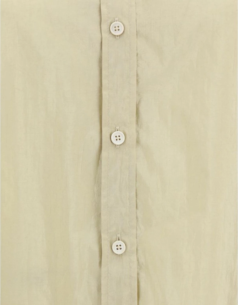 Satin Shirt with Classic Collar and Button Closure Women - Beige