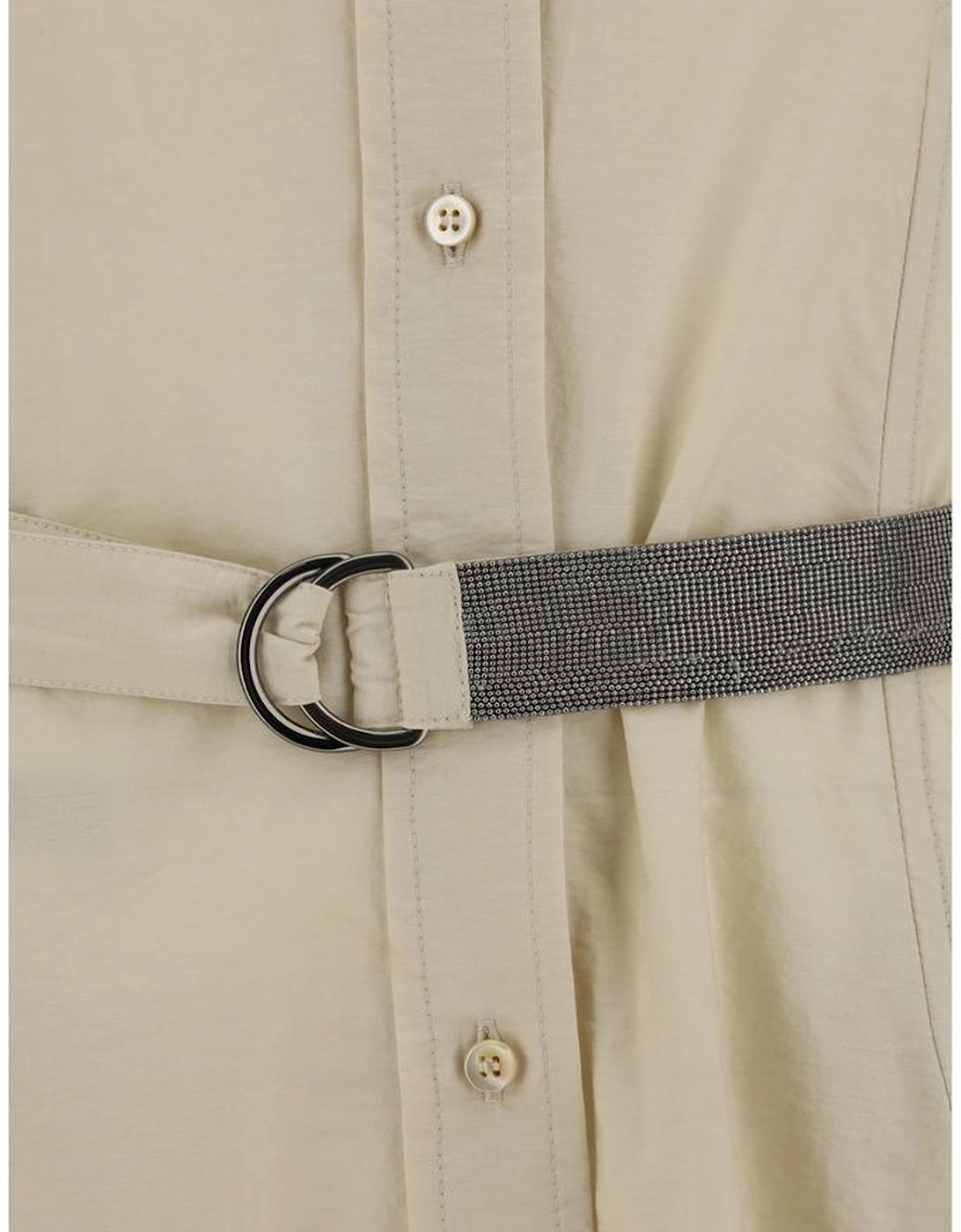 Belted Cotton Shirt Dress Women - Beige Dresses