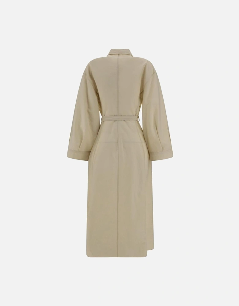 Belted Cotton Shirt Dress Women - Beige Dresses