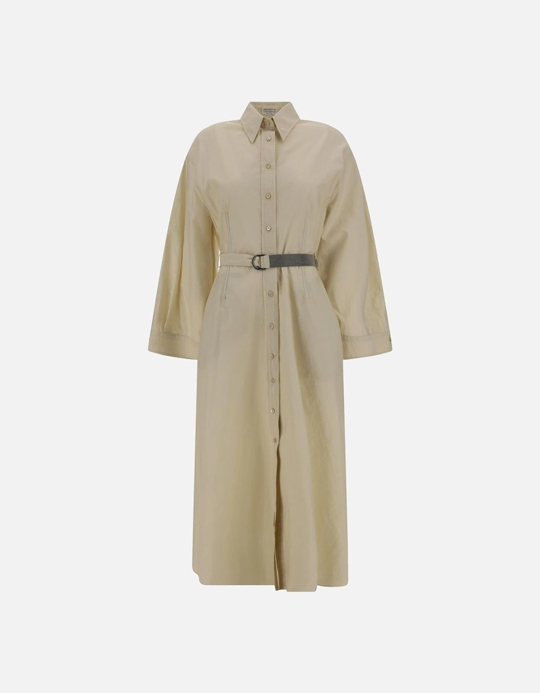 Belted Cotton Shirt Dress Women - Beige Dresses, 4 of 3