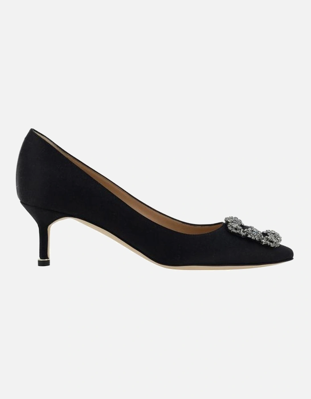 Silk Satin Almond Toe Pumps with Crystal Buckle Women - Black, 5 of 4