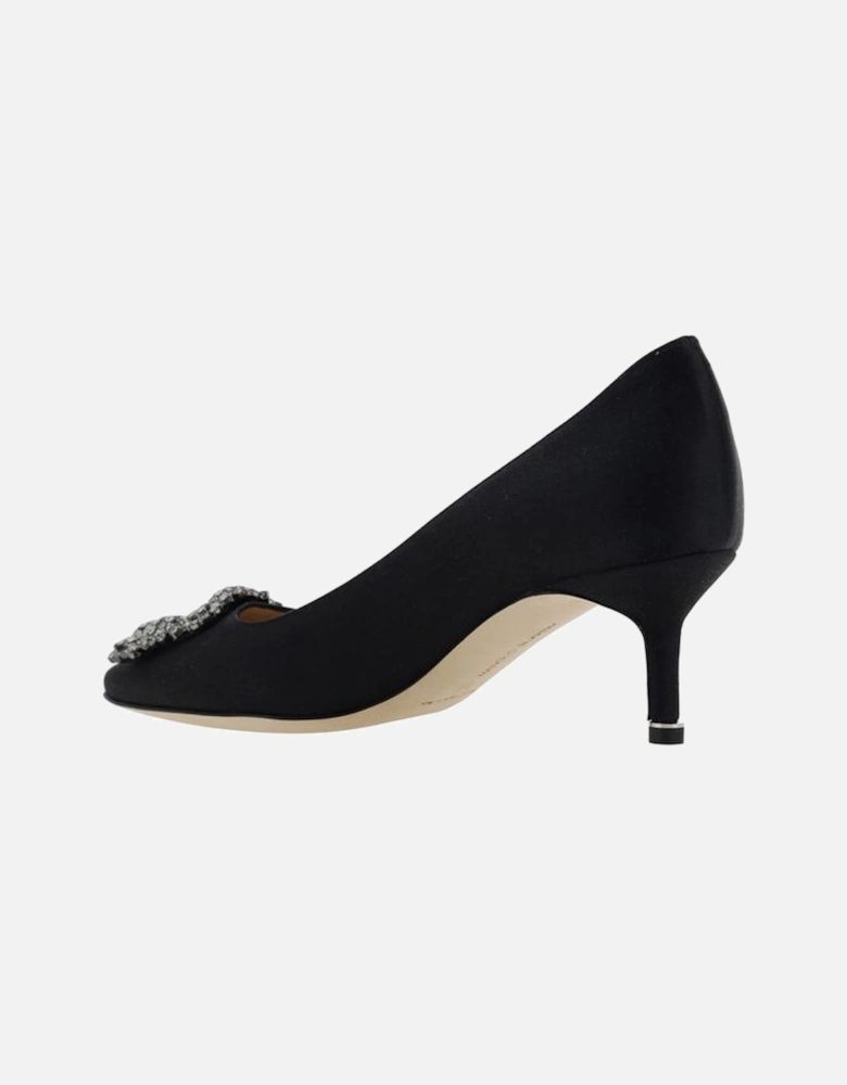 Silk Satin Almond Toe Pumps with Crystal Buckle Women - Black
