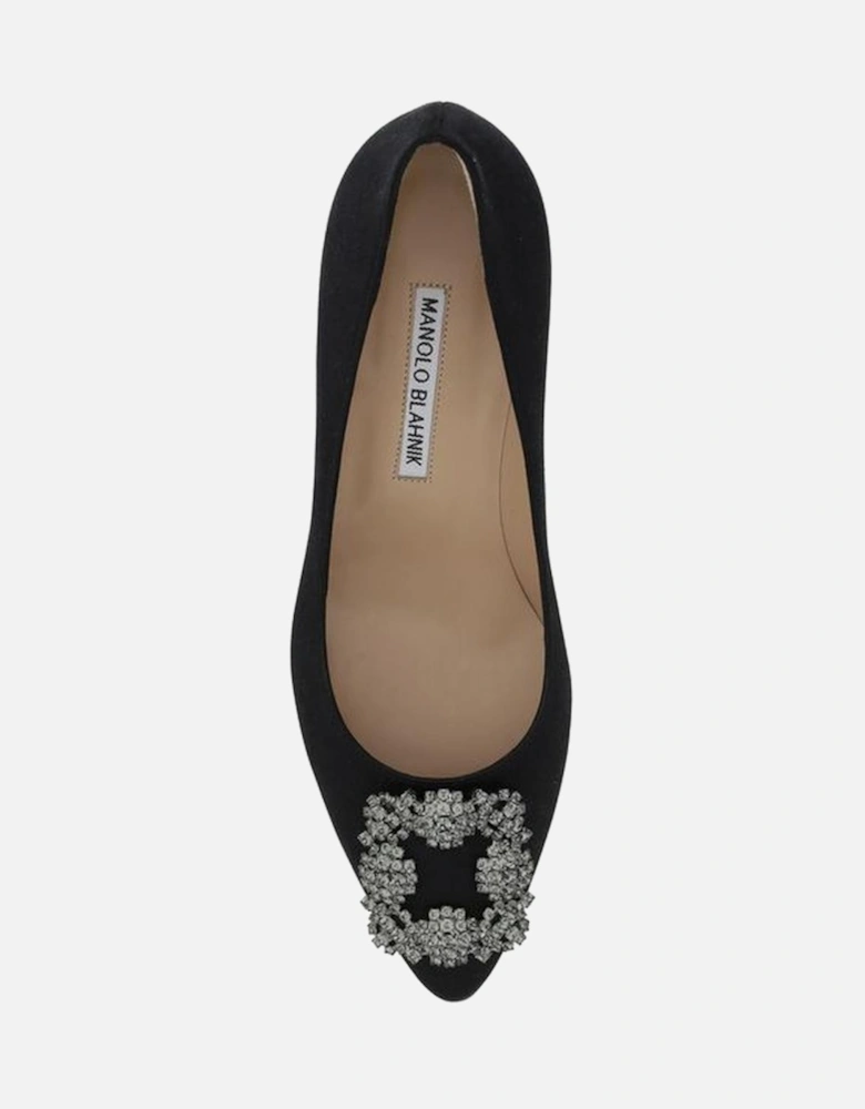 Silk Satin Almond Toe Pumps with Crystal Buckle Women - Black