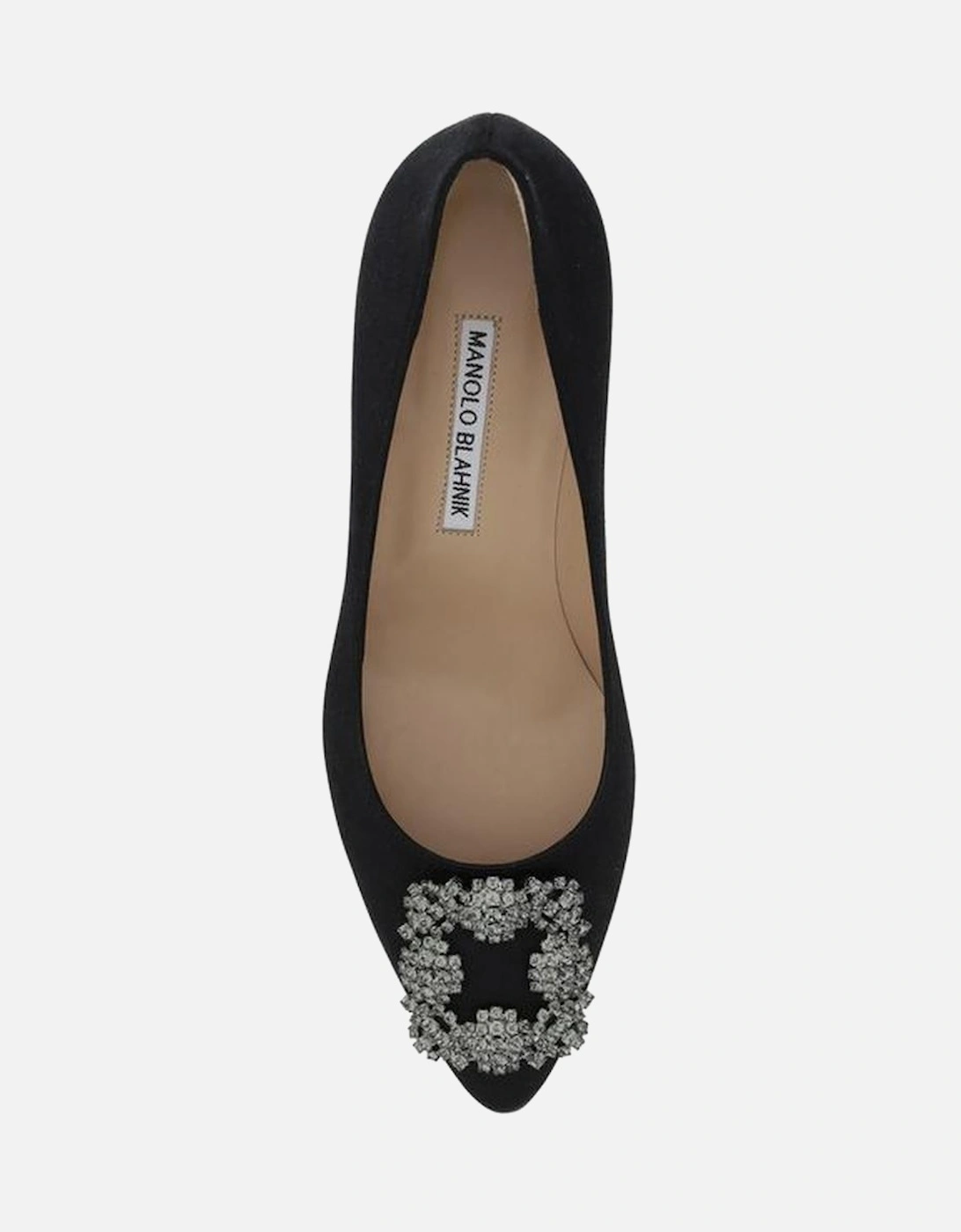 Silk Satin Almond Toe Pumps with Crystal Buckle Women - Black