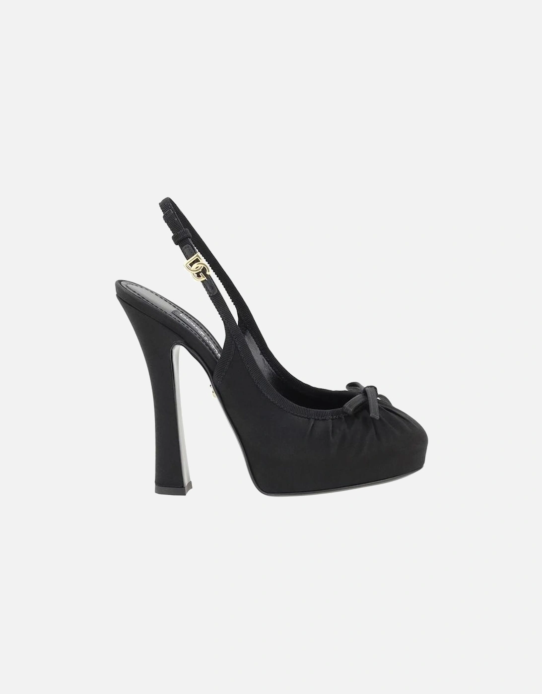 Gathered Satin Pumps with Applique Bow Women - Black Sandals, 4 of 3