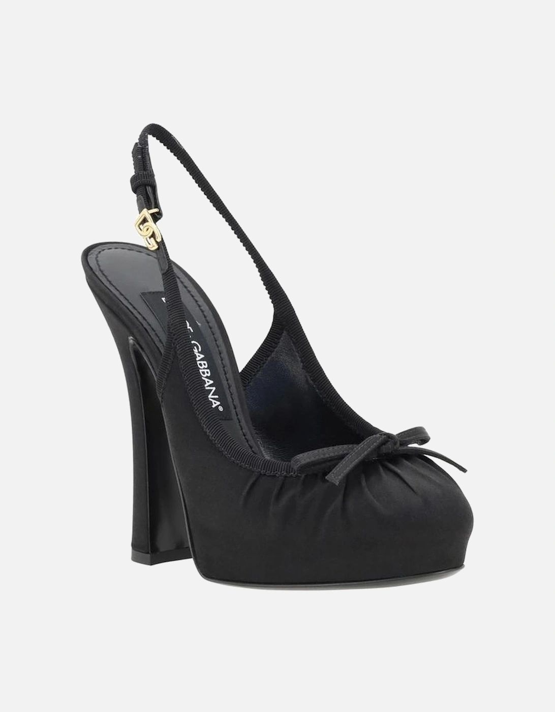 Gathered Satin Pumps with Applique Bow Women - Black Sandals