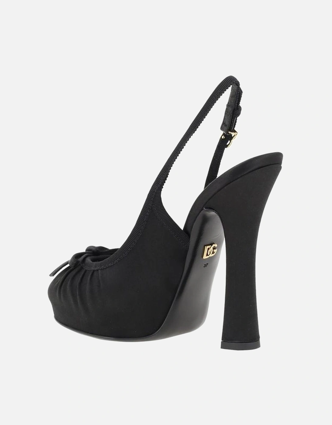 Gathered Satin Pumps with Applique Bow Women - Black Sandals